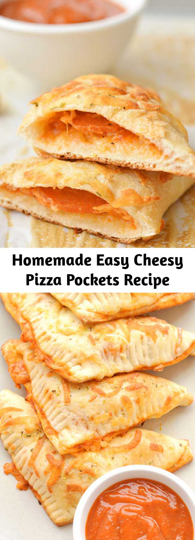 Homemade Easy Cheesy Pizza Pockets Recipe - These easy cheesy homemade pizza pockets are SO EASY and they taste amazing! You can load them with your favourite pizza toppings and in less than 20 minutes you have a fun, delicious and kid friendly meal! They're great for lunch or dinner and best of all, they're kid approved!