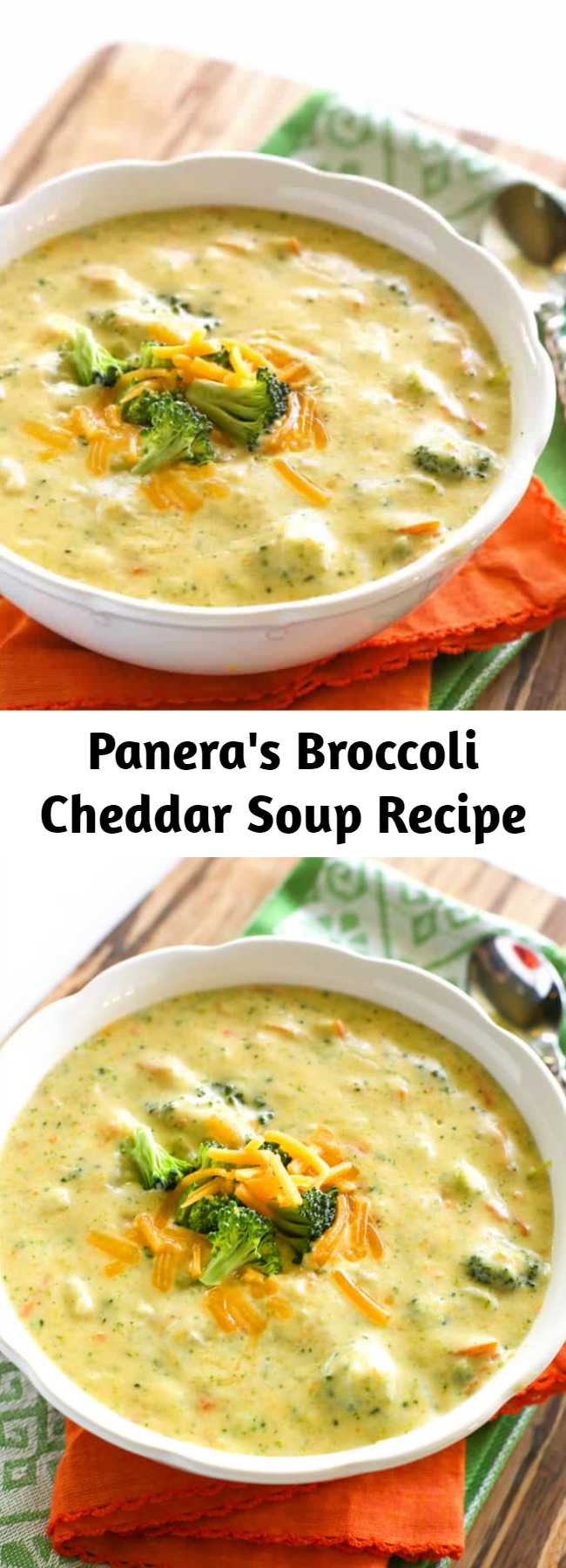 Panera's Broccoli Cheddar Soup Recipe - Creamy broccoli cheddar soup is comfort food at its best and this Panera's Broccoli Cheddar Soup is an easy dinner that hits the spot.