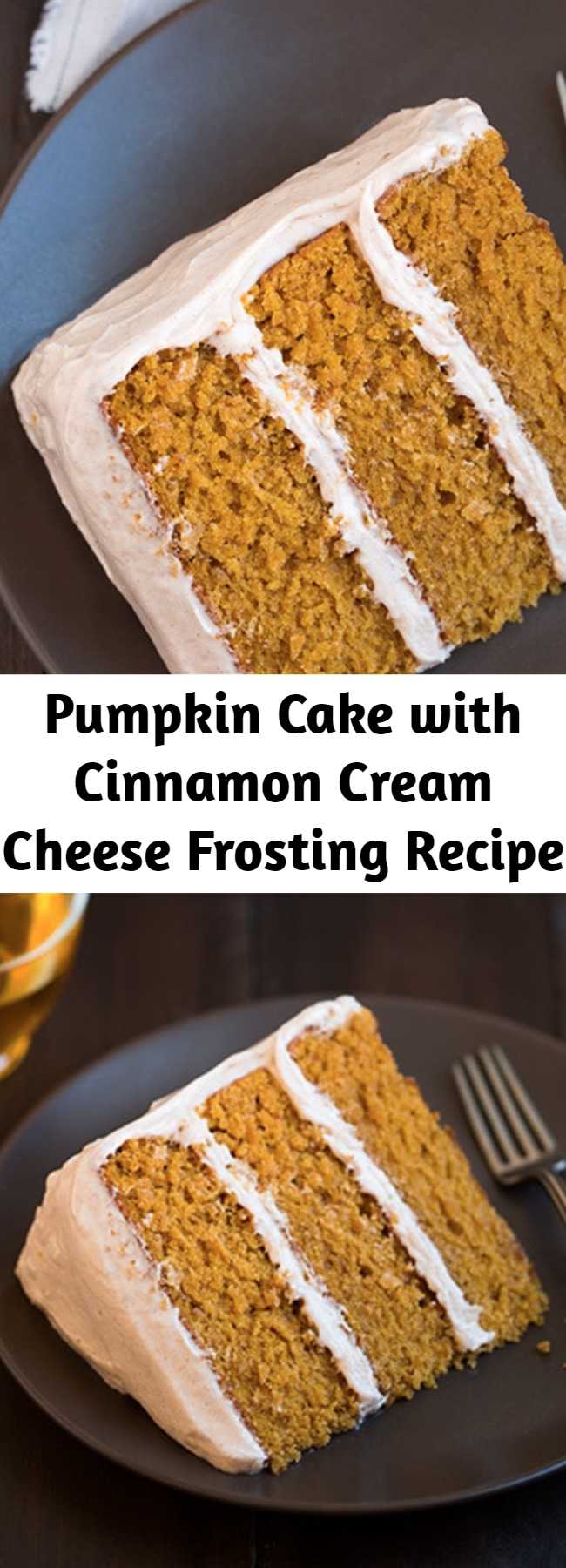 Pumpkin Cake with Cinnamon Cream Cheese Frosting Recipe - The tastiest pumpkin cake! It’s soft and moist with just the right amount of pumpkin and spice, and it's finished with the best frosting! This is one of my favorites! Melt-in-your-mouth delicious!!