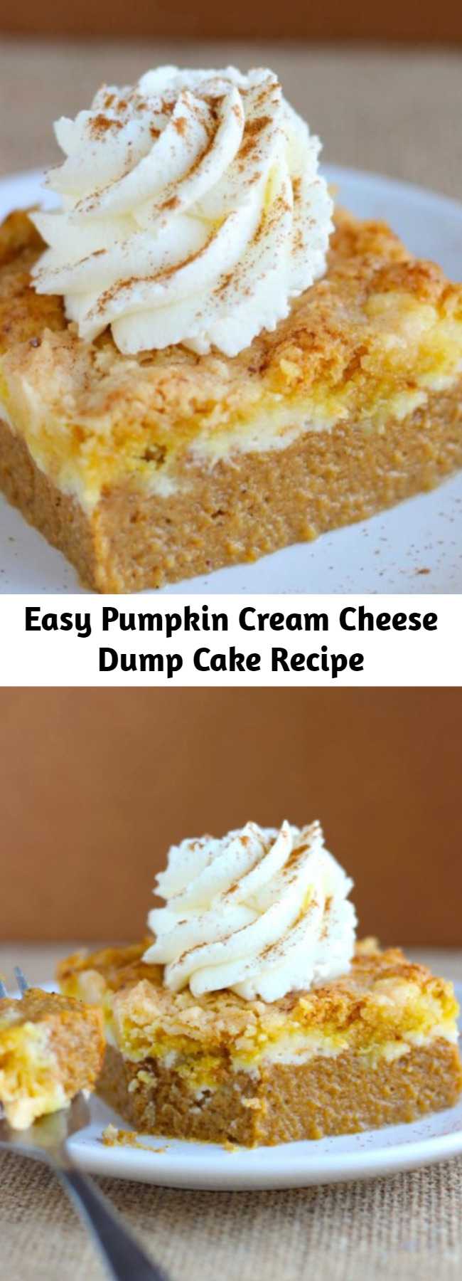 Pumpkin Cream Cheese Dump Cake Recipe - BETTER and way easier than pumpkin pie! This Pumpkin Cream Cheese Dump Cake is the best way to serve pumpkin pie to a crowd!