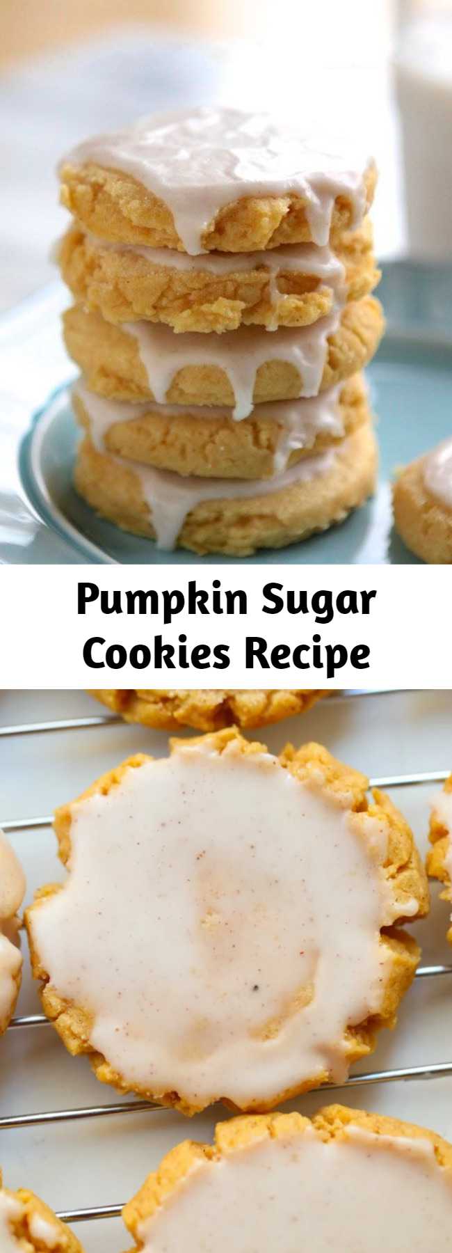 Pumpkin Sugar Cookies Recipe - Sugar Cookies just got better with a little pumpkin! This recipe creates soft, chewy, lightly spicy glazed pumpkin sugar cookies that are perfect for Fall!
