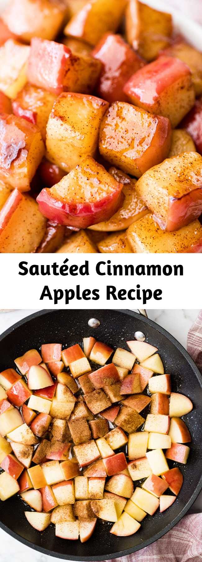 Sautéed Cinnamon Apples Recipe - These Stovetop Sautéed Cinnamon Apples taste like a warm apple pie, but they come together in 5 minutes and are SO much healthier! This recipe makes a perfect for breakfast, a snack, or dessert and is gluten, dairy and refined sugar free!