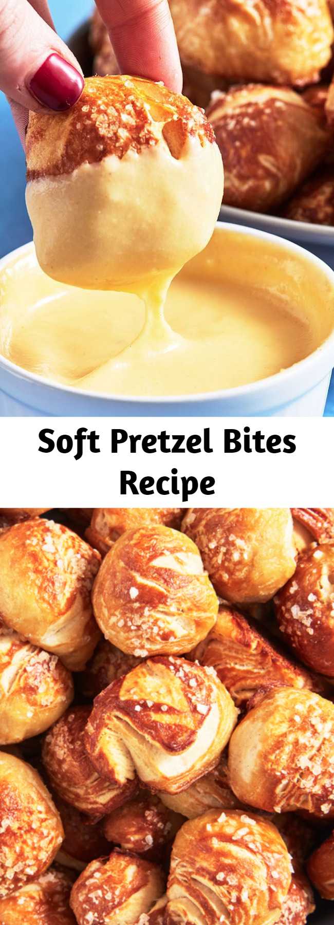 Soft Pretzel Bites Recipe - Using canned biscuits to make pretzel bites is the best hack ever. The pretzels won't look gorgeous as they come out of the boiling water, but don't worry—they will brown and crisp up and be oh-so-gorgeous when they come out of the oven! #easy #recipe #pretzels #bites #soft #softpretzel #auntieannes #bread