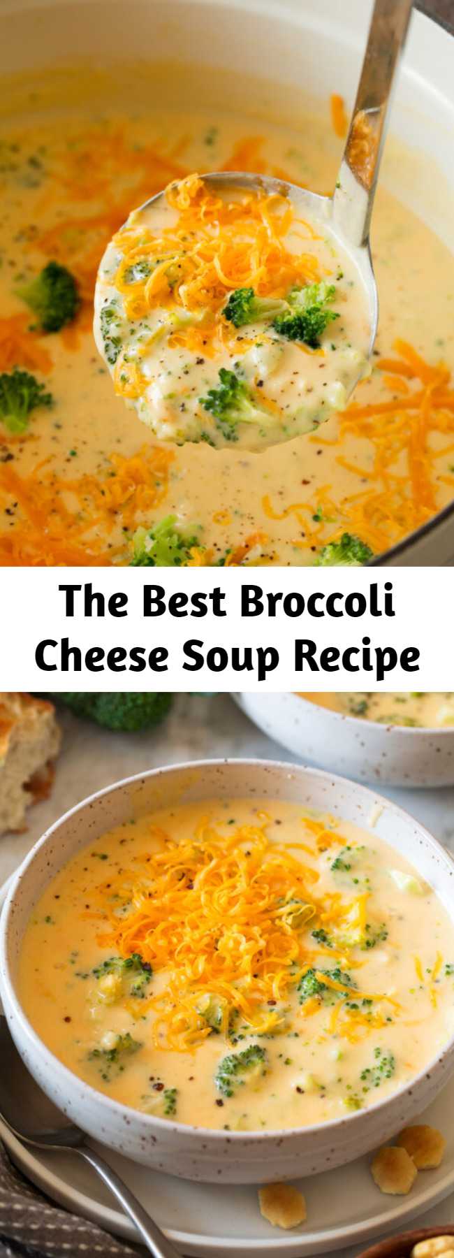 The Best Broccoli Cheese Soup Recipe - Truly the BEST Broccoli Cheese Soup! It's perfectly cheesy, hearty, rich, creamy, and it's super easy to make! Pair it with fresh bread for a delicious cozy dinner. Makes about 8 cups.