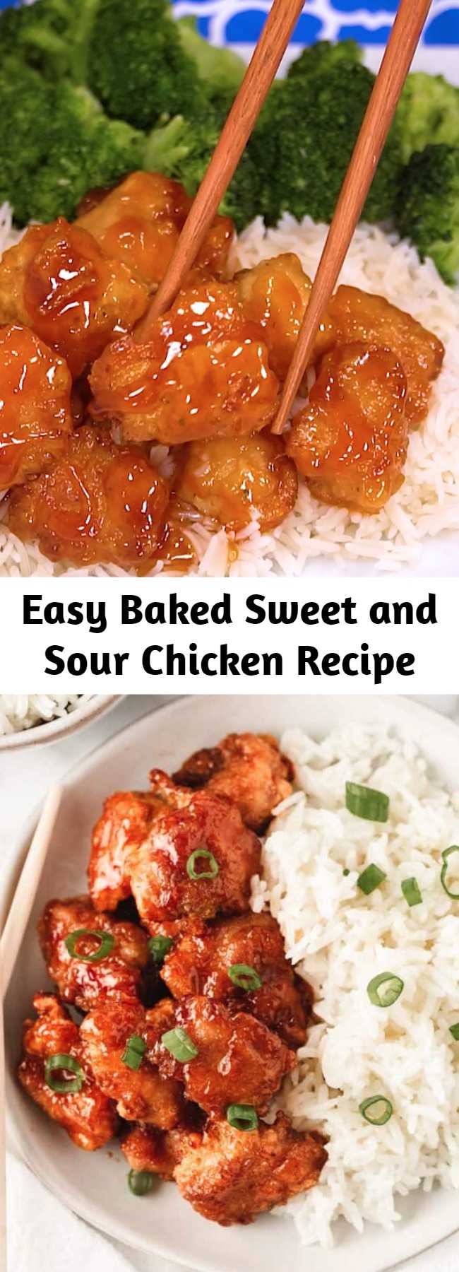 Easy Baked Sweet and Sour Chicken Recipe - Skip the take out and make this delicious sweet and sour chicken recipe at home! The sauce is absolutely to die for. Serve with rice and fresh vegetables for the perfect dinner! #chicken #recipe #sweetandsour #sauce #baked #fried #crispy #chinese