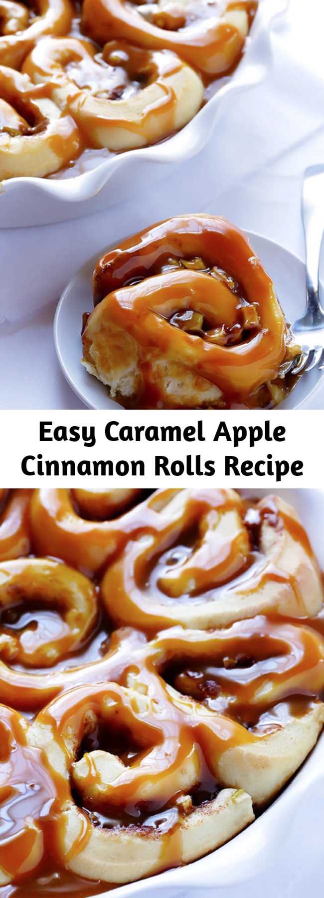 Easy Caramel Apple Cinnamon Rolls Recipe - These caramel apple cinnamon rolls are filled with delicious sweet caramel and tart apples — the perfect combination! Made in 1 hour, and will send you into caramel apple heaven.