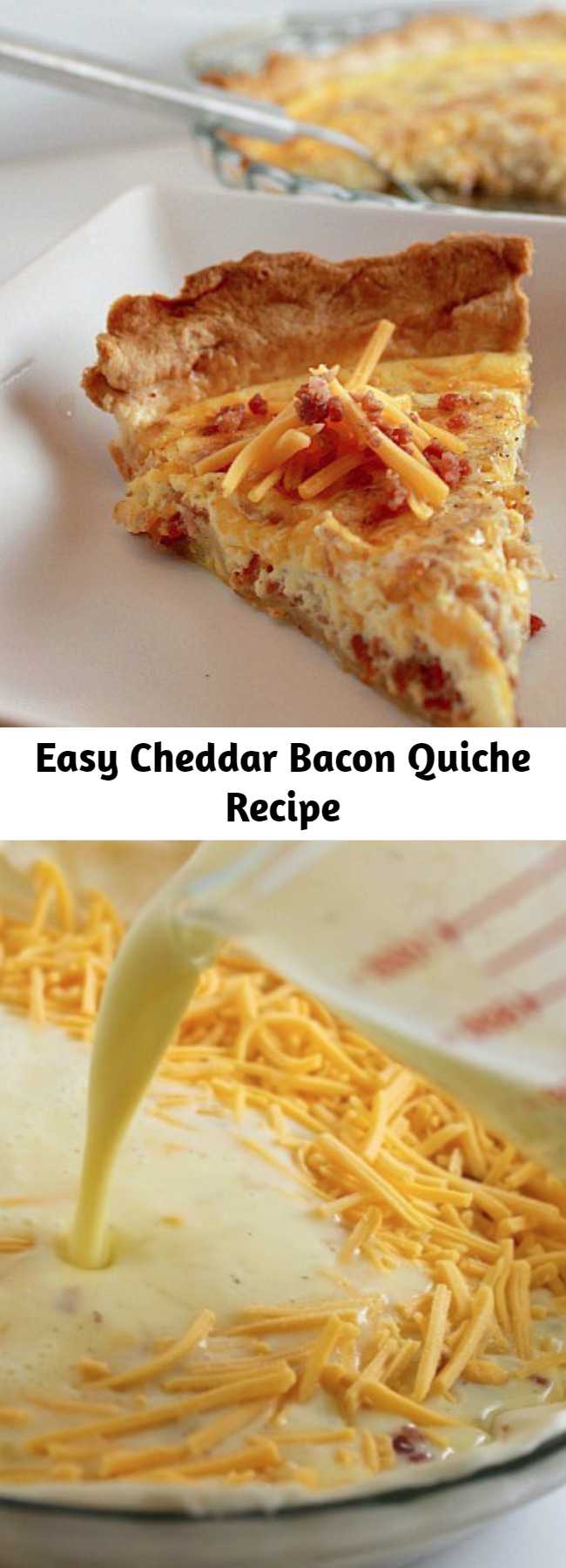 Easy Cheddar Bacon Quiche Recipe - This Cheddar Bacon Quiche recipe comes together quickly. It's very flexible allowing you to use what ever ingredients you have on hand.