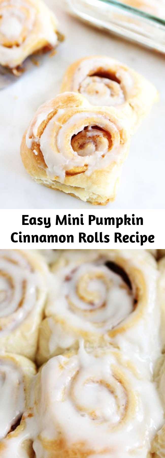 Easy Mini Pumpkin Cinnamon Rolls Recipe - Mini cinnamon rolls made with pumpkin butter and cream cheese frosting! The best part? They take less than 30 minutes to make!