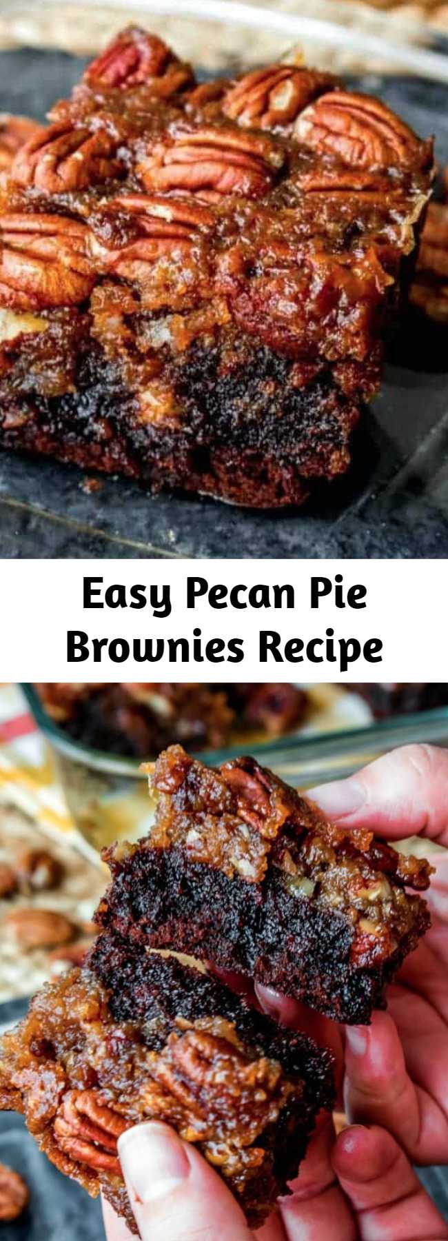 Easy Pecan Pie Brownies Recipe - These Pecan Pie Brownies are a chocolaty twist on the traditional pecan pie! They make a great Thanksgiving dessert but I like making them all year long!