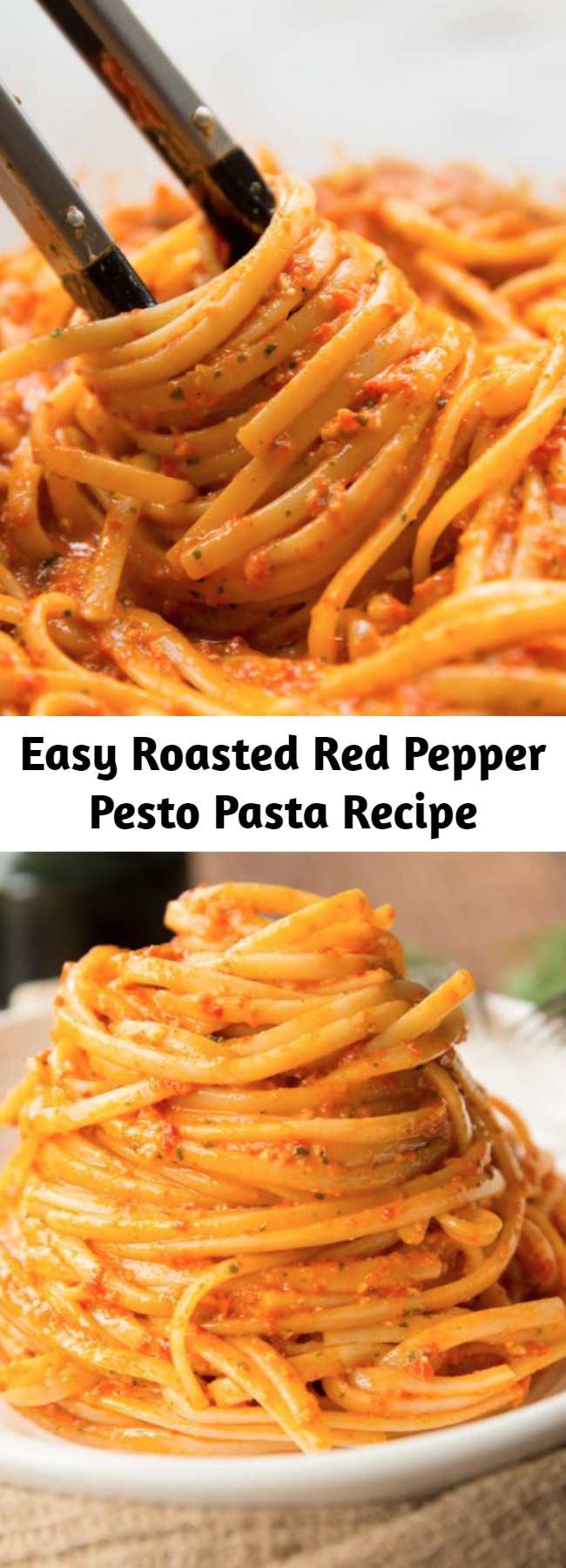 Easy Roasted Red Pepper Pesto Pasta Recipe - This Roasted Red Pepper Pesto Pasta is bursting with flavour and goes down in just 15mins! #redpepper #bellpepper #pesto #pasta