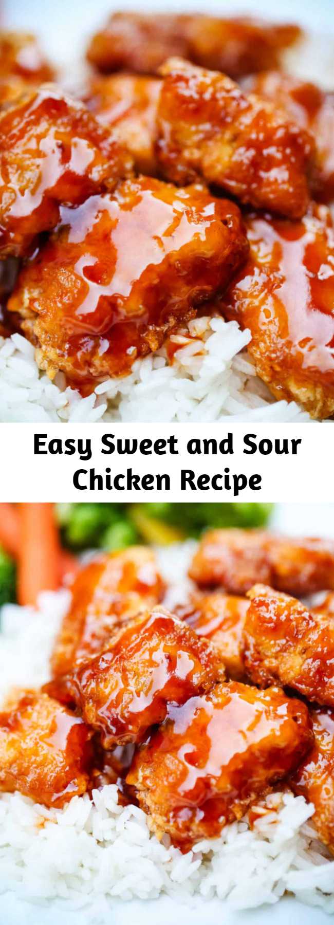 Easy Sweet and Sour Chicken Recipe - Skip the take out and make this delicious sweet and sour chicken recipe at home! The sauce is absolutely to die for. Serve with rice and fresh vegetables for the perfect dinner! #chicken #recipe #sweetandsour #sauce #baked #fried #crispy #chinese