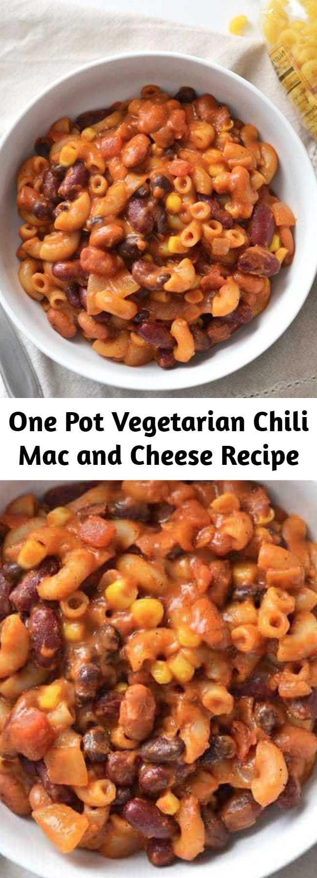 One Pot Vegetarian Chili Mac and Cheese Recipe - This rich and comforting One Pot Vegetarian Chili Mac and Cheese is the perfect quick and easy weeknight meal. Works great for meal prep!