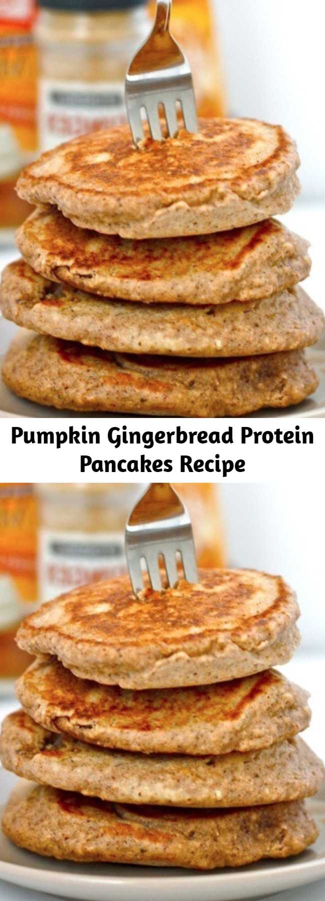 Pumpkin Gingerbread Protein Pancakes Recipe - Hands down, the fluffiest pancakes you’ll ever make which are so healthy and filling! High in protein, gluten free, dairy free, sugar free and a vegan option, an easy method provides a perfect stack of pancakes every time with a hidden vegetable too!