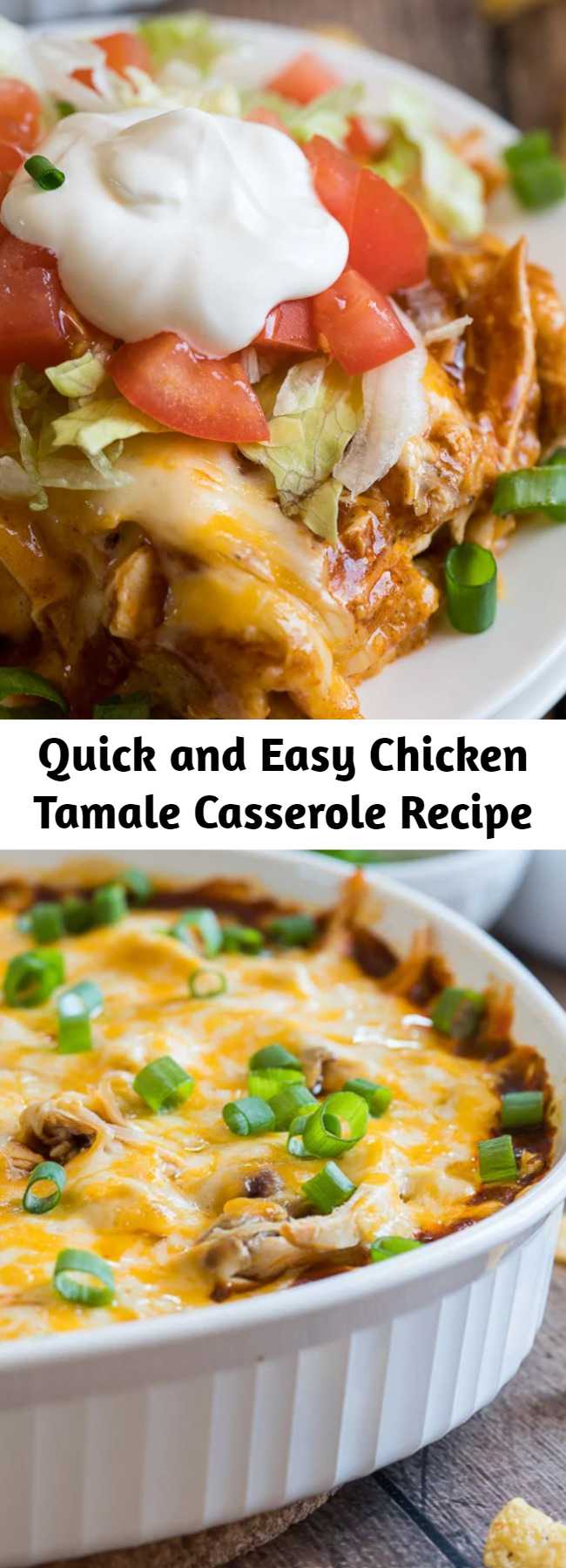 Quick and Easy Chicken Tamale Casserole Recipe - This cheesy Chicken Tamale Casserole is a quick and easy family weeknight dinner that has all the flavors of classic tamales without all the fuss!