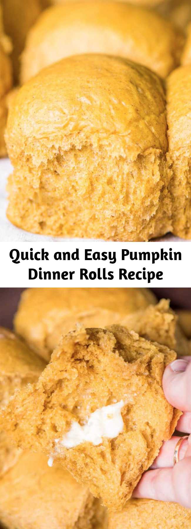 Quick and Easy Pumpkin Dinner Rolls Recipe - Quick and easy Pumpkin Dinner Rolls are egg free and filled with pumpkin spice flavor. The perfect bread for Thanksgiving dinner. #thanksgiving #thanksgivingrecipes #pumpkin #pumpkinbread