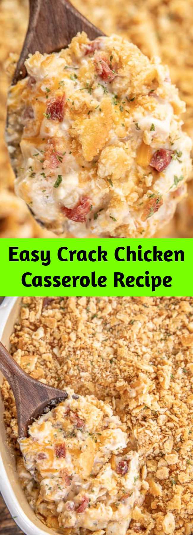 Easy Crack Chicken Casserole Recipe - Creamy chicken casserole loaded with cheddar, bacon and ranch. Use a rotisserie chicken for easy prep! Chicken, cheddar, bacon, ranch seasoning, sour cream, cream of chicken soup. The whole family LOVED this easy chicken casserole. It is already on the menu again this week! #chicken #casserole #chickencasserole