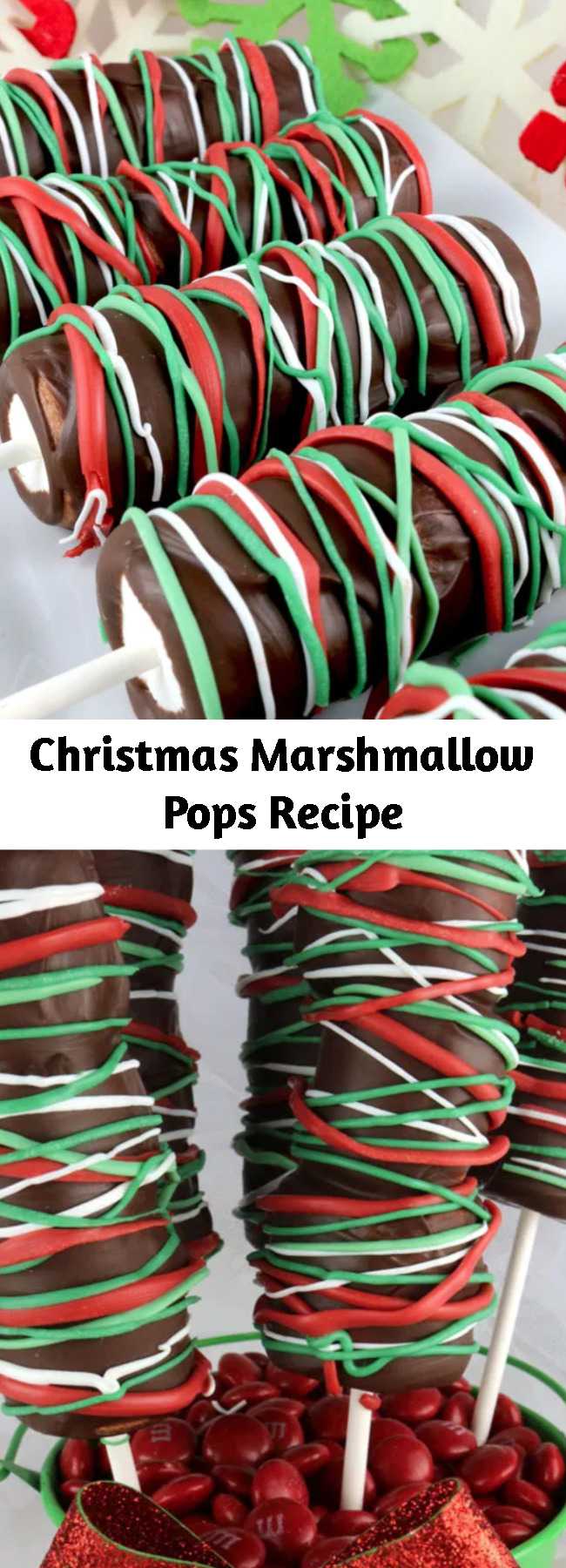 Christmas Marshmallow Pops Recipe - Marshmallows on a stick covered with chocolate and decorated with Red Green and White candy melts, these Christmas Marshmallow Pops are tasty and adorable. #HolidayTreat #HolidayTreats #HomemadeCandy