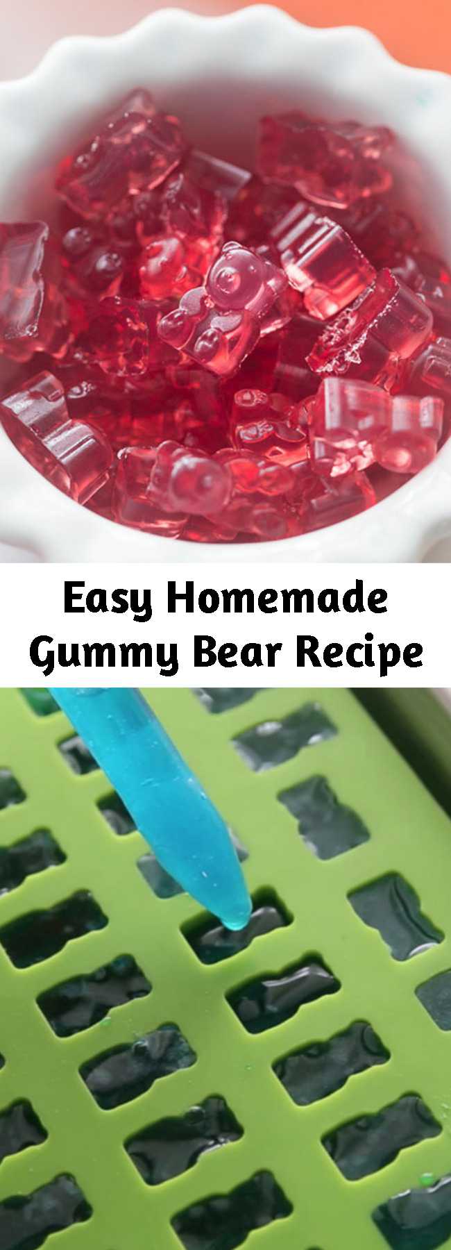 Easy Homemade Gummy Bear Recipe - This homemade gummy bear recipe is so easy to make! Kids will love helping to make their own gummy bear treats. 2 ways to make them: Gummy Bear Recipe with Jello and Gummy Bear Recipe with Gelatin and Real Fruit Juice #recipes #kidsrecipes #snacks #treats