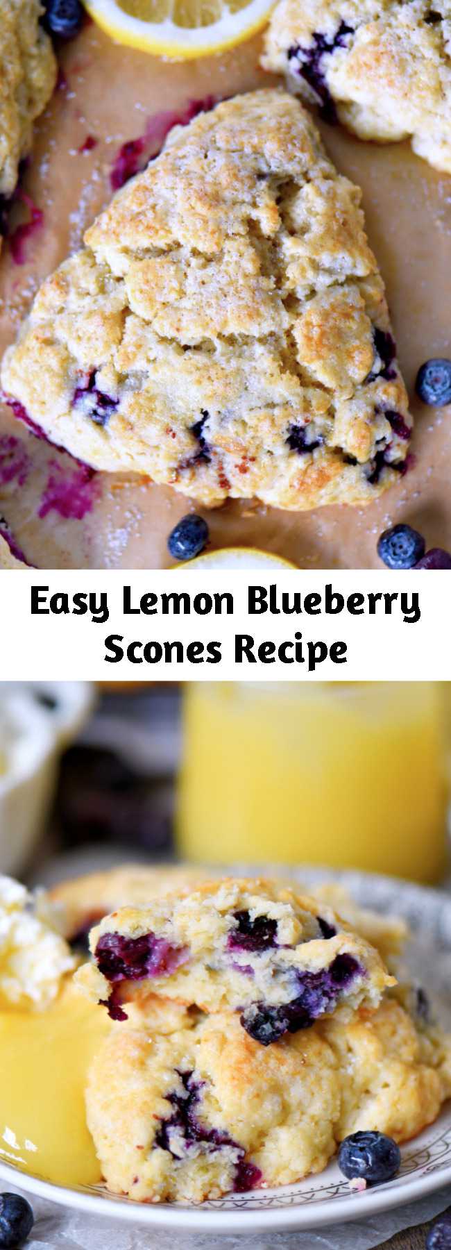 Easy Lemon Blueberry Scones Recipe - This Lemon Blueberry Scones recipe is a delightful addition to any breakfast or brunch! Fresh blueberries and loads of lemon zest add an irresistible freshness to these easy to make scones. Serve with lemon curd and cream for an afternoon tea experience everyone will love! #brunch #breakfast #tea #blueberries #blueberry #lemon #scones #scone #recipe #recipes 