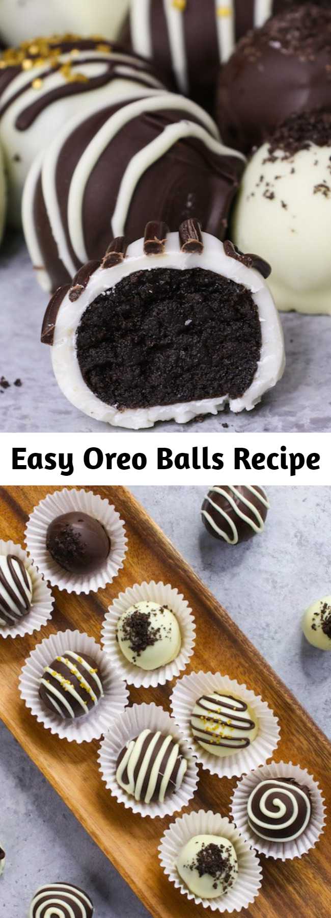 Easy Oreo Balls Recipe - Oreo Balls are made with crushed Oreo cookies mixed with cream cheese and covered with melted chocolate. These sweet treats melt in your mouth with delicious chocolatey Oreo flavors. You can make this recipe for a Christmas party or any other occasion using just 3 ingredients! So Good! Quick and easy recipe, party desserts. No Bake. Vegetarian.