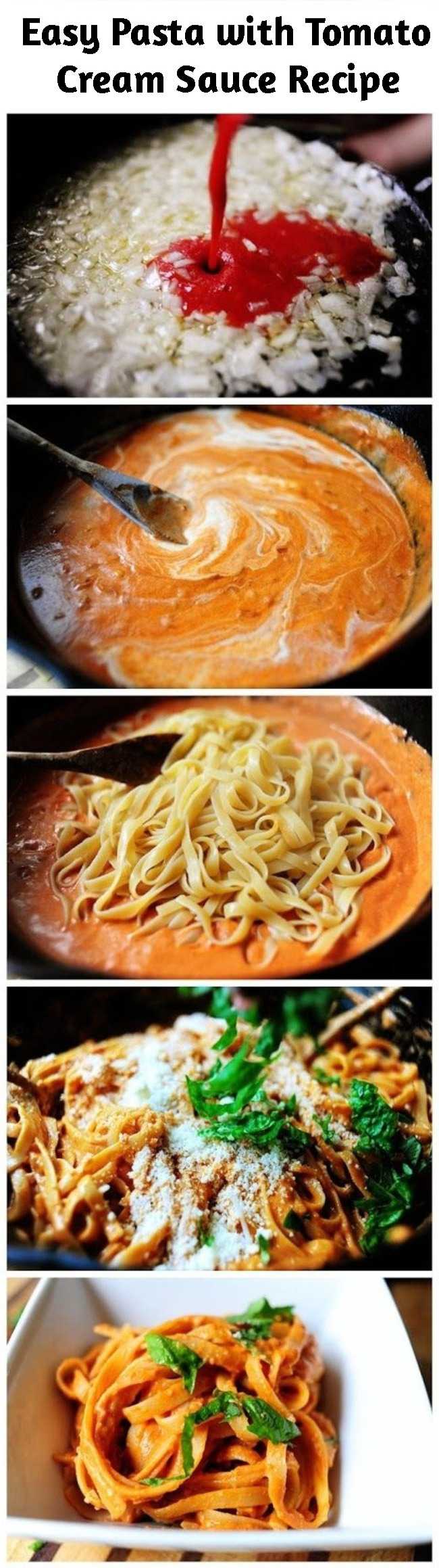 Easy Pasta with Tomato Cream Sauce Recipe - Pasta with creamy tomato sauce is perfect for when you're hungry or if you're feeling blue and in need of comfort. It definitely does the trick.