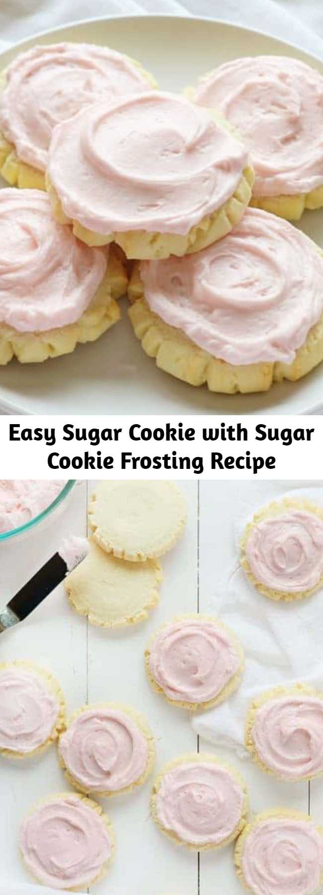 Easy Sugar Cookie with Sugar Cookie Frosting Recipe - These beautiful cookies are the BEST tasting sugar cookie you will ever try!! Extensively tested and approved! Perfect pink frosting swirls paired with the best basic sugar cookie… it’s SO GOOD! If you are looking for the perfect cut-out Sugar Cookie Recipe, try this one! #sugarcookies #sugarcookierecipe #sugarcookiefrosting #swigcookie #pinkfrosting