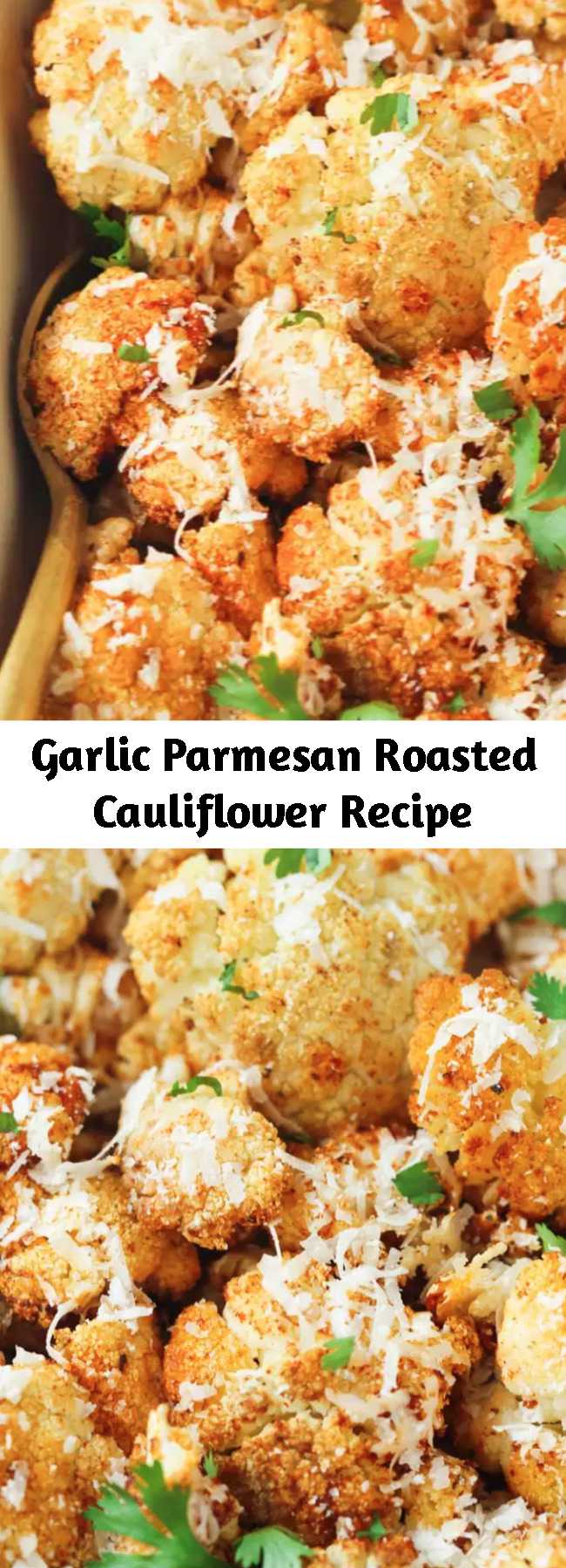 Garlic Parmesan Roasted Cauliflower Recipe - This easy Garlic Parmesan Roasted Cauliflower is a perfect low-carb side dish for any occasion. It’s well-seasoned with garlic, black pepper, paprika, and Parmesan. I’m sure this will become one of your favourite cauliflower recipes to make. 