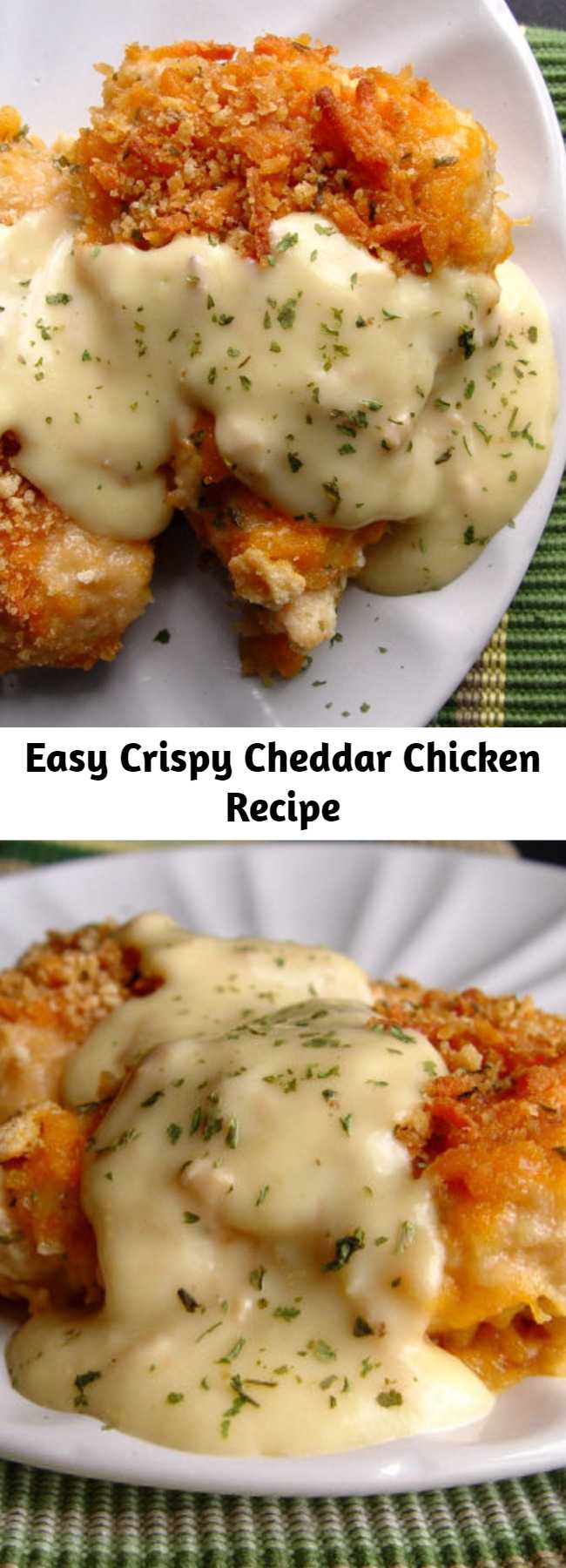 Easy Crispy Cheddar Chicken Recipe - I have a simple dinner recipe for you today. Simple and easy and tasty and smile provoking…an all around treasure. #crispychicken #chickendinner #bestchickenrecipes