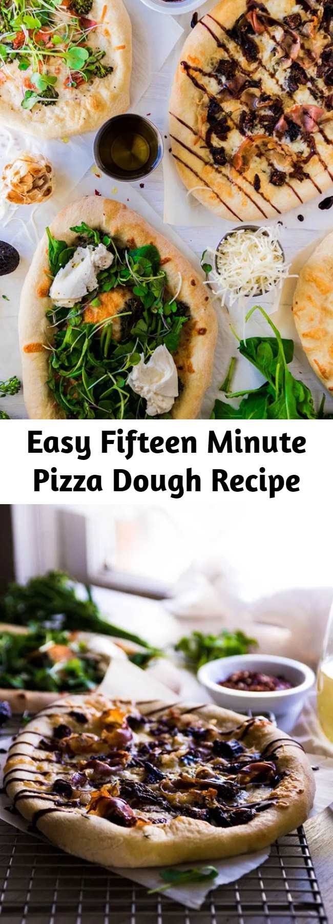Easy Fifteen Minute Pizza Dough Recipe - This easy pizza dough recipe is weeknight-friendly and ready to bake in just fifteen minutes. The perfect quick pizza dough for busy evenings. Vegan, vegetarian.