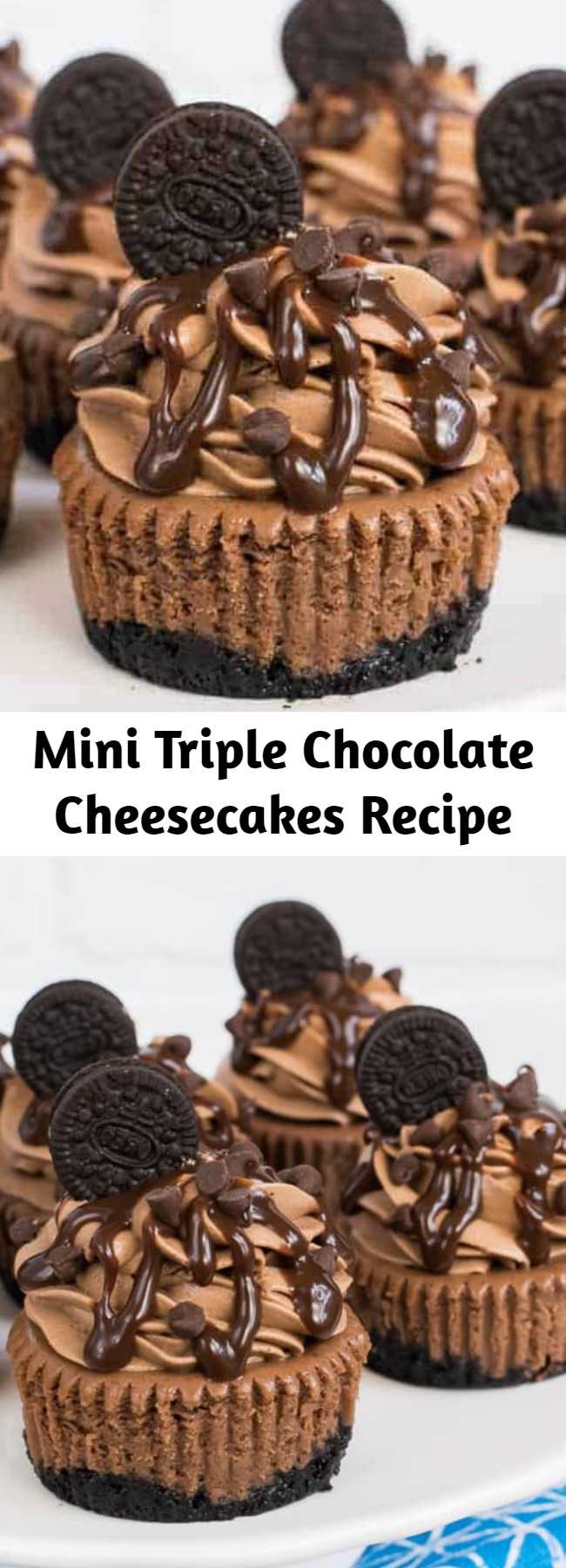 Mini Triple Chocolate Cheesecakes Recipe - Three times the chocolate makes these Mini Triple Chocolate Cheesecakes a dream dessert for the chocolate lovers in your life.
