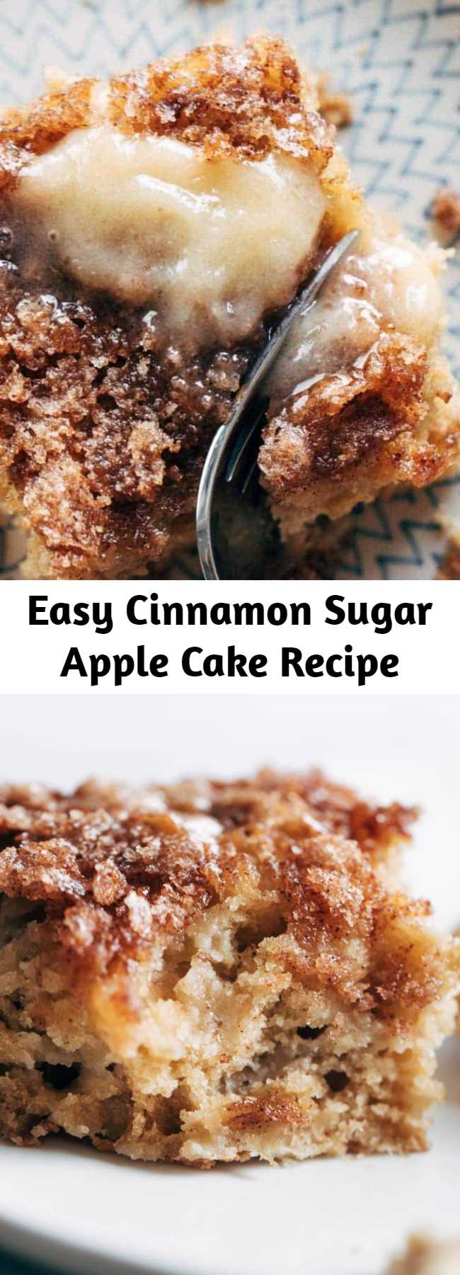 Easy Cinnamon Sugar Apple Cake Recipe - This simple cinnamon sugar apple cake is light and fluffy, loaded with fresh apples, and topped with a crunchy cinnamon sugar layer! #cake #apple #dessert #baking #recipe