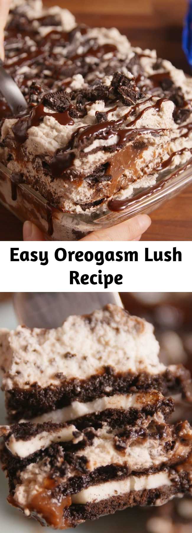 Easy Oreogasm Lush Recipe - This layered dessert "lasagna" is heaven for Oreo lovers. Oreogasm Lush Sounds Sexual, Tastes Incredible. Prepare yourself for the joys of Oreo whipped cream.