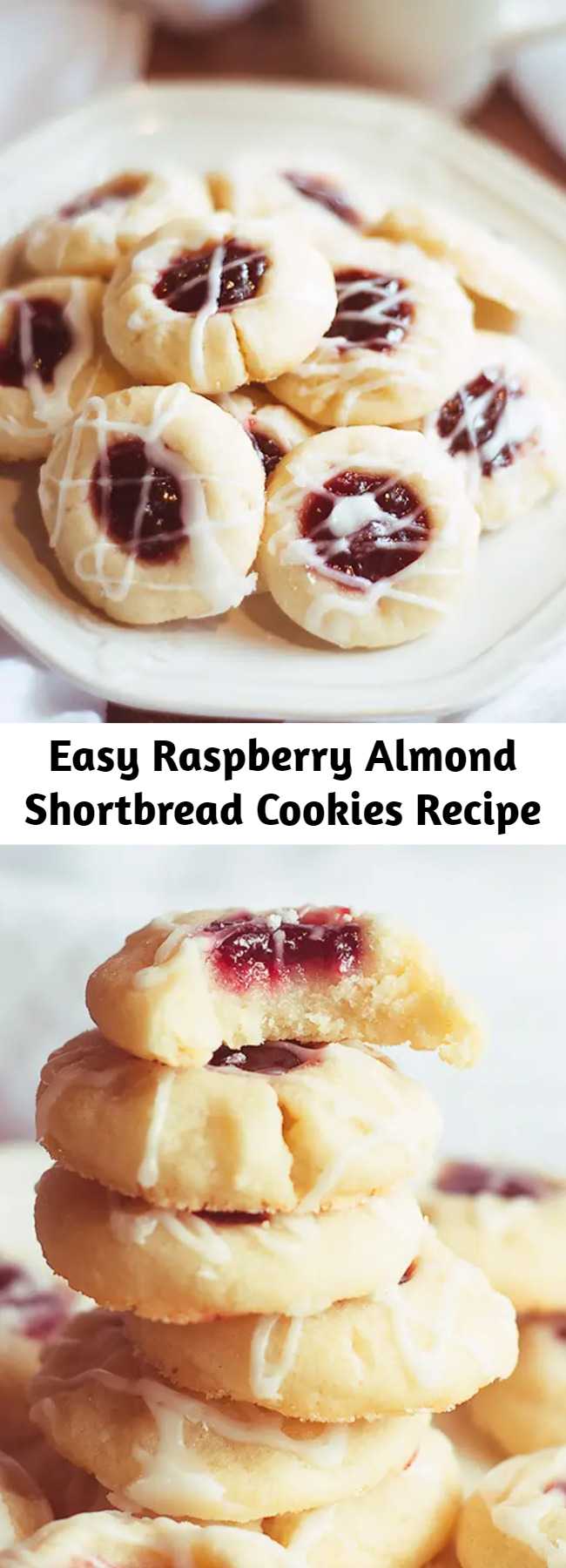 Easy Raspberry Almond Shortbread Cookies Recipe - I’ve been so excited about posting this raspberry almond shortbread cookies recipe because it’s hands-down my favorite recipe of all time. It’s so very simple, but so amazingly good. These are just my kind of cookies, and they hold the spot as my favorite cookies to make during the holidays.