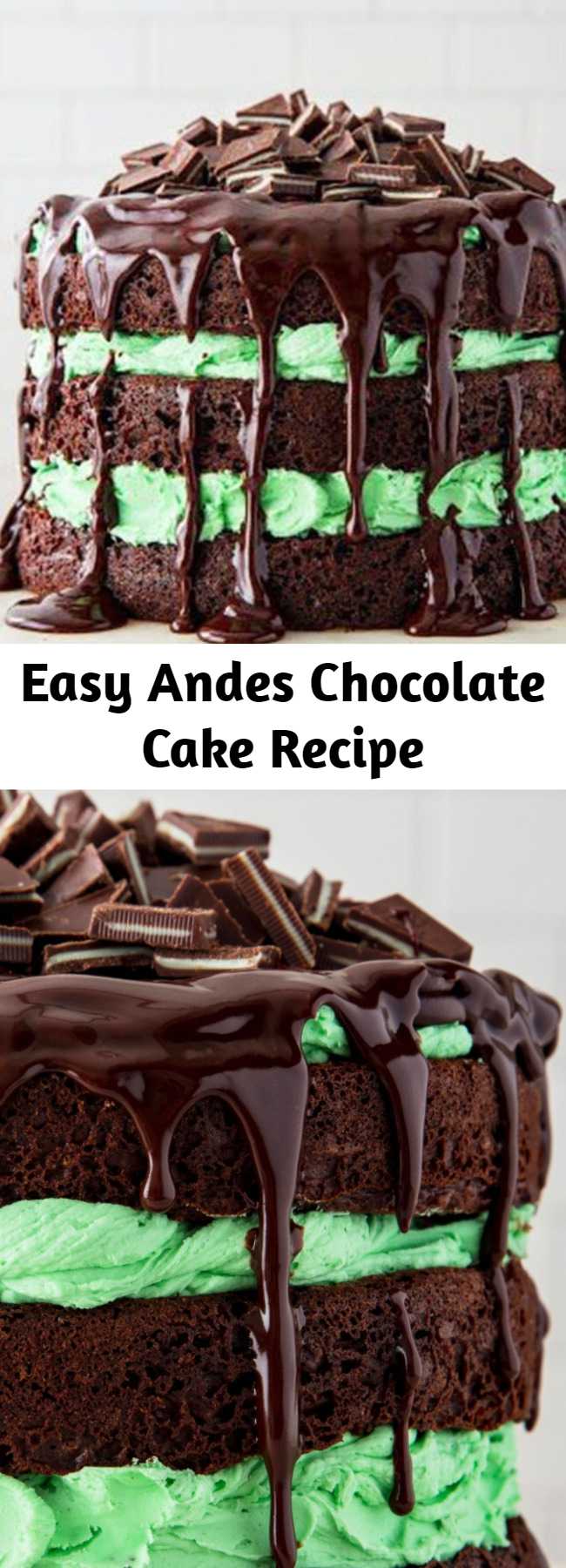 Easy Andes Chocolate Cake Recipe - Andes lovers will FREAK OUT over this gorgeous, minty layer cake. The layers of chocolate and mint buttercream will have you falling in love! #andes #layer #cake #mint #chocolate #dessert #recipe #easy