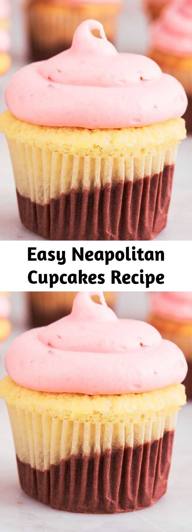 Easy Neapolitan Cupcakes Recipe - Step up your cupcake game with this easy recipe for Neapolitan Cupcakes.