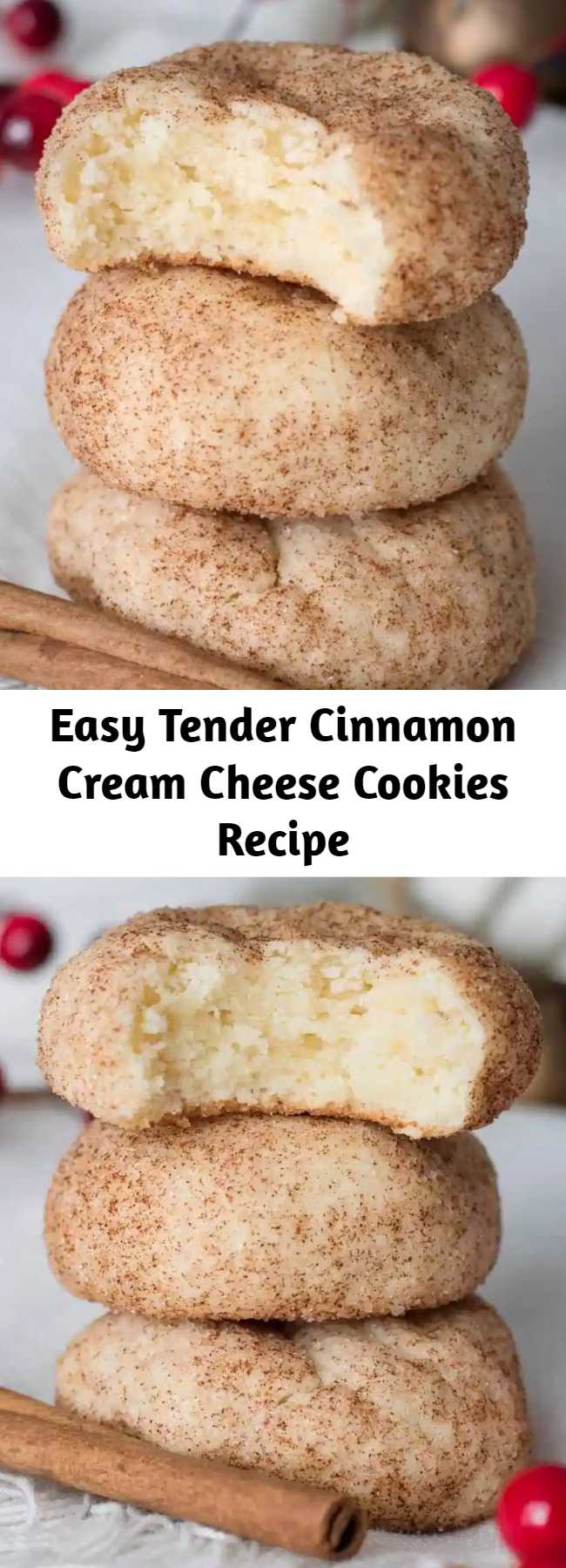 Easy Tender Cinnamon Cream Cheese Cookies Recipe - Cinnamon Cream Cheese Cookies, an easy, tender cookie bursting with cinnamon sugar. These cinnamon cream cheese cookies make for the perfect Christmas (or anytime!) cookie!