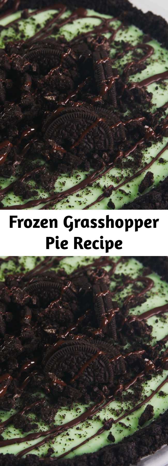 Frozen Grasshopper Pie Recipe - This Frozen Grasshopper Pie is the perfect refreshing dessert. Some crème de menthe is clear! If yours is, and you still want that lovely green hue, sneak in some green food coloring!