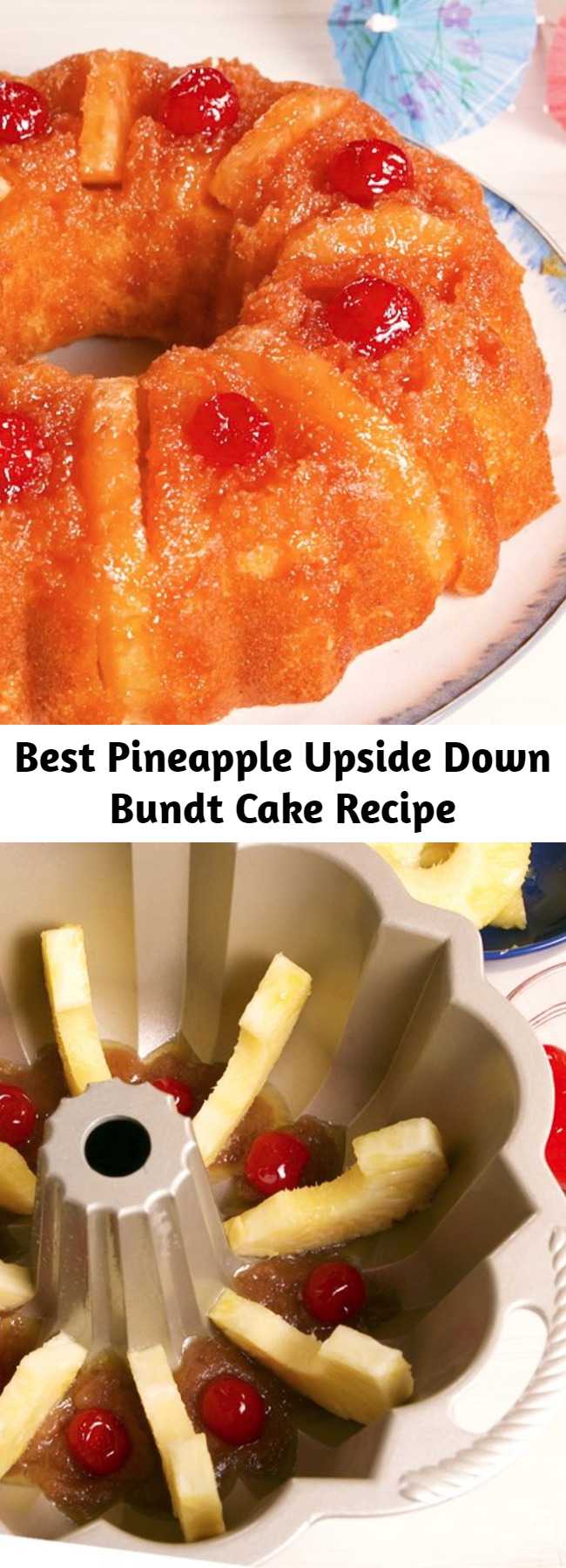 Best Pineapple Upside Down Bundt Cake Recipe - This Pineapple Upside Down Bundt Cake tastes like vacation. Stunning. #pineapple #upsidedowncake #pineapplecake #pineapplejuice #cherries #summertreat