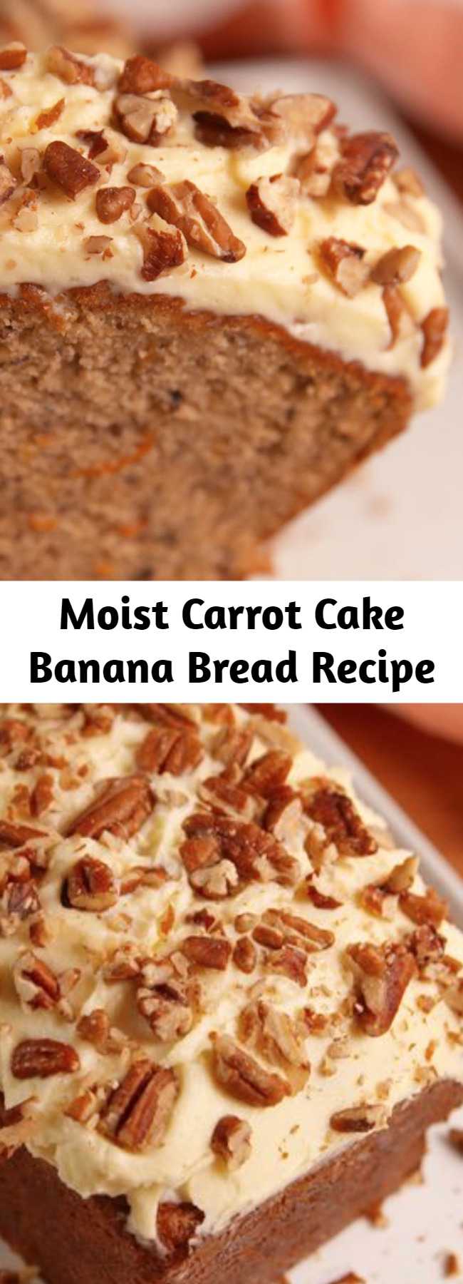 Moist Carrot Cake Banana Bread Recipe - Carrot cake banana bread is the best of both baking worlds. #easy #recipe #carrotcake #bananabread #creamcheese #icing #frosting #breakfastrecipes #brunchrecipes #brunch #baking