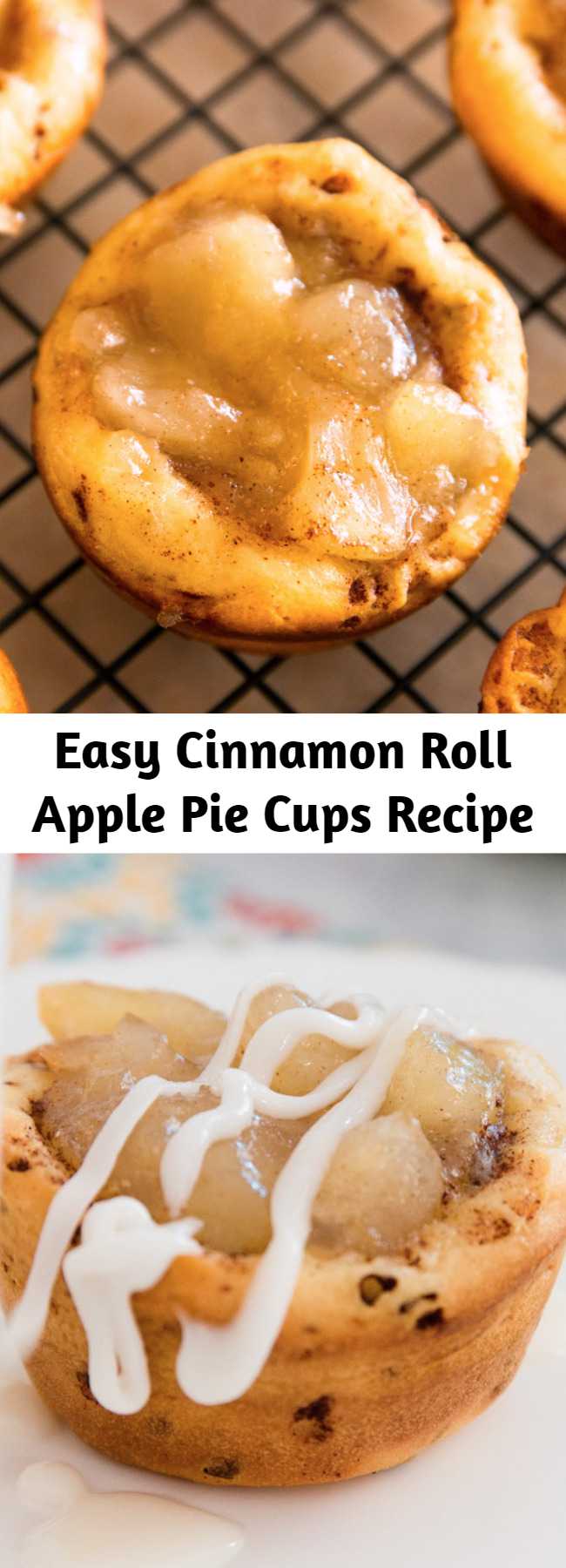 Easy Cinnamon Roll Apple Pie Cups Recipe - These Cinnamon Roll Apple Pie Cups are always a hit with their pillowy soft crust and velvety filling! This easy apple dessert needs just 3 ingredients and is ready in 25 minutes. They’re fabulous anytime and perfect for parties, potlucks and holidays!