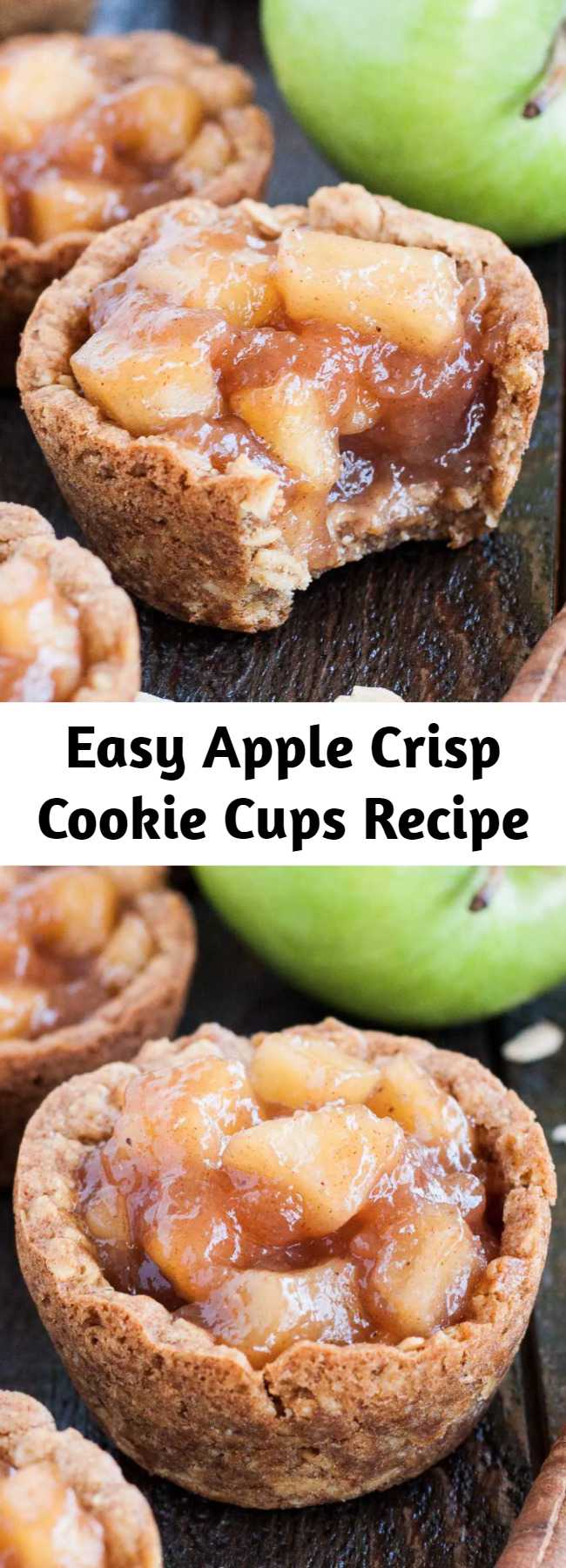Easy Apple Crisp Cookie Cups Recipe - These Apple Crisp Cookie Cups combine classic oatmeal cookies with homemade apple pie filling for the perfect comfort food.