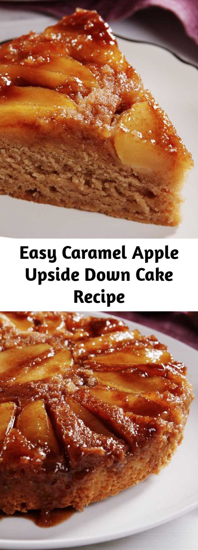 Easy Caramel Apple Upside Down Cake Recipe - Move over, pineapple! This is our new favorite upside-down cake. This tastes like a spice cake crossed with a caramel apple and we are INTO IT. After tasting this Caramel Apple Upside Down Cake, you won't want any other apple cake.