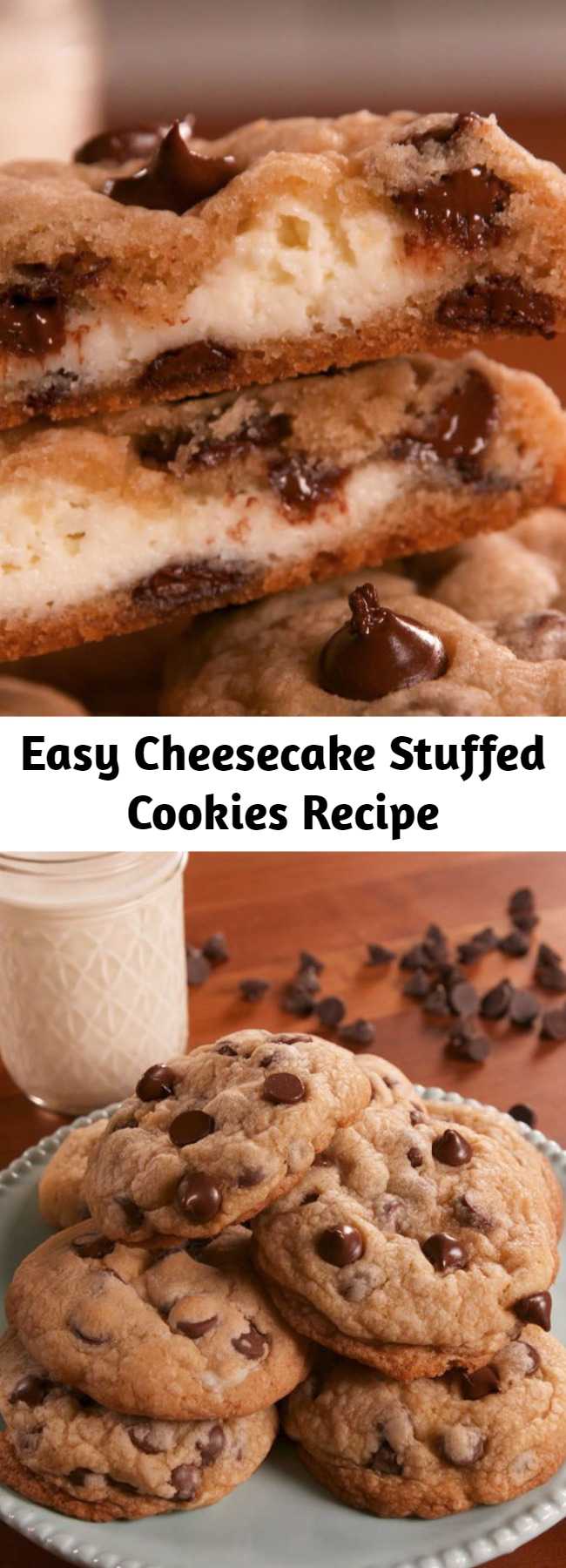 Easy Cheesecake Stuffed Cookies Recipe - Have your cheesecake and your cookie too. #food #easyrecipe #baking #dessert #cookies