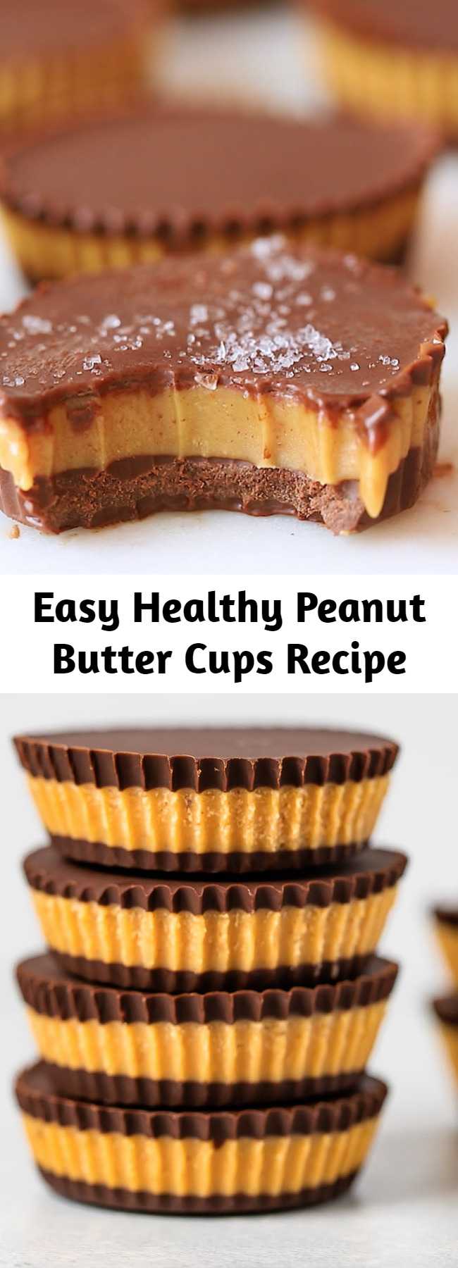 Easy Healthy Peanut Butter Cups Recipe - Make your own peanut butter cups using just 5 simple ingredients — dark chocolate chips, peanut butter, coconut oil, honey and sea salt.