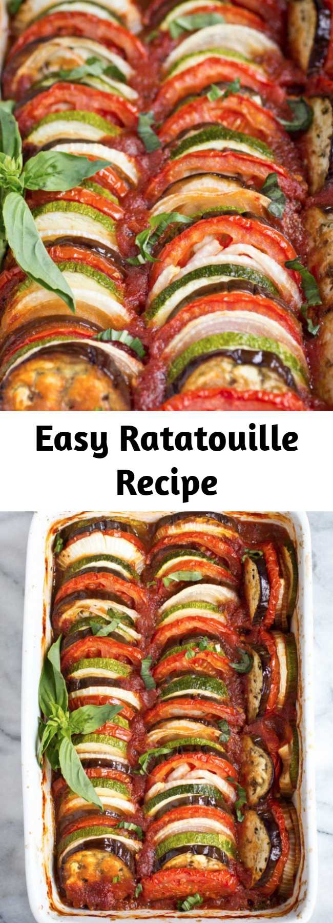 Easy Ratatouille Recipe - This Ratatouille recipe comes together quickly for a fresh weeknight dinner. Plus, it's suitable for gluten free, paleo and vegan diets! It’s a light & fresh dish. Plus, it freezes well – so go ahead and make a double batch! #ratatouille #glutenfreesavory #paleomeals #whole30dinner #whole30sidedish #ketodinnerrecipe #vegetarianeasyrecipes