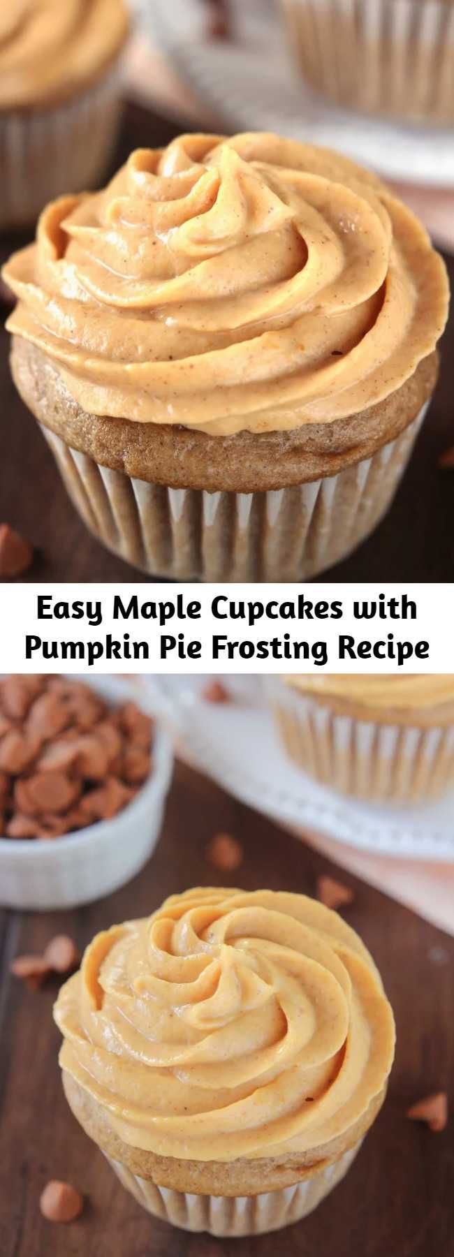 Easy Maple Cupcakes with Pumpkin Pie Frosting Recipe - Easy, lightened-up cupcakes filled with fall flavors! Sweet, cozy & the perfect comfort food treat. Just wait ’til you try that creamy frosting! The creamy frosting tastes even better than pumpkin pie on Thanksgiving! They’re best if eaten the same day they’re assembled, but you can store any leftovers in an airtight container in the refrigerator for up to 3 days.