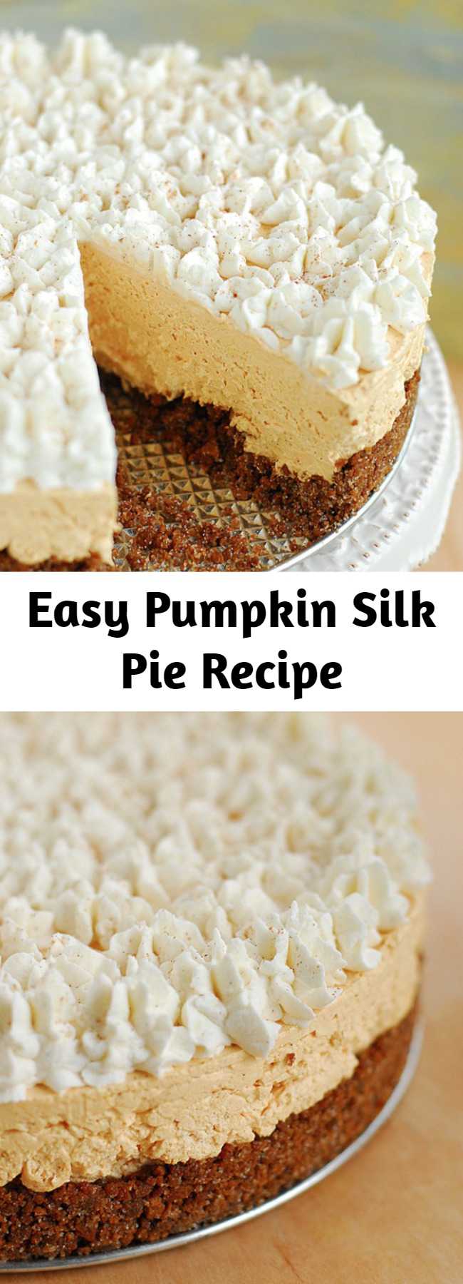 Easy Pumpkin Silk Pie Recipe - This Pumpkin Silk Pie is a delicious holiday dessert recipe that is easy to make. Pumpkin dessert recipes are perfect for holiday parties and this pie is a fun alternative to the traditional pumpkin pie.