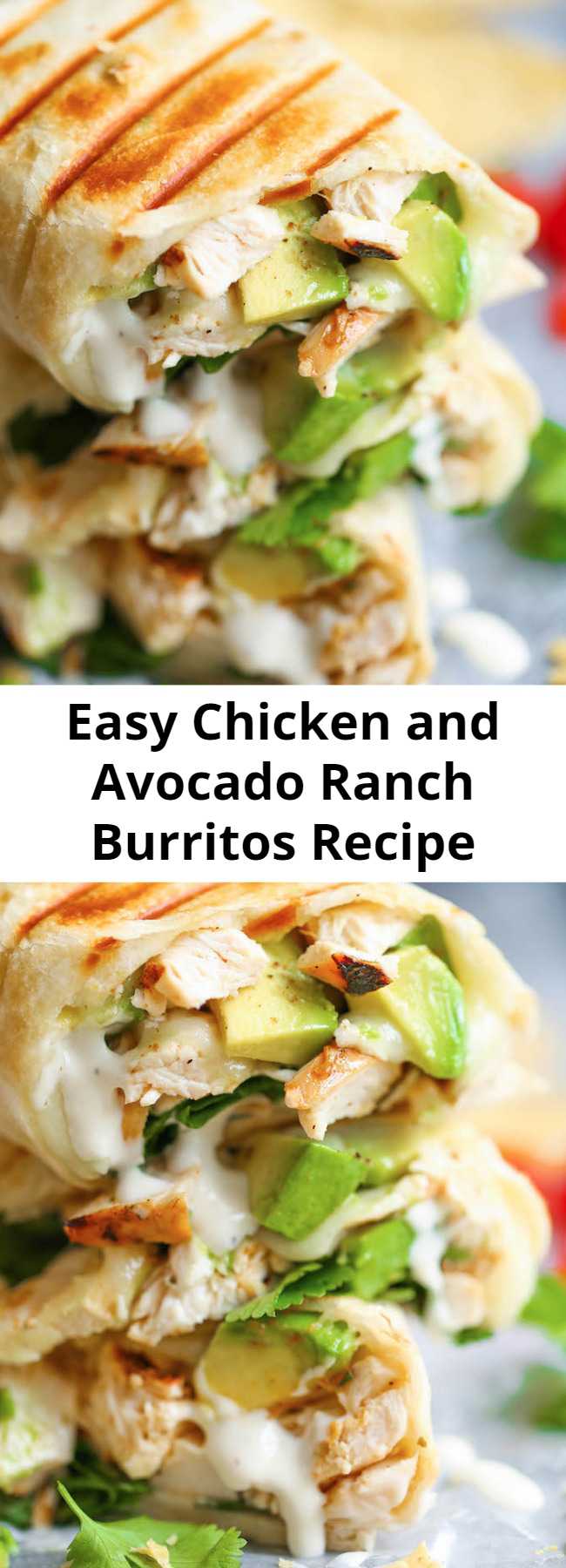 Easy Chicken and Avocado Ranch Burritos Recipe - These come together with just 15 min prep! You can also make this ahead of time and bake right before serving. SO EASY!