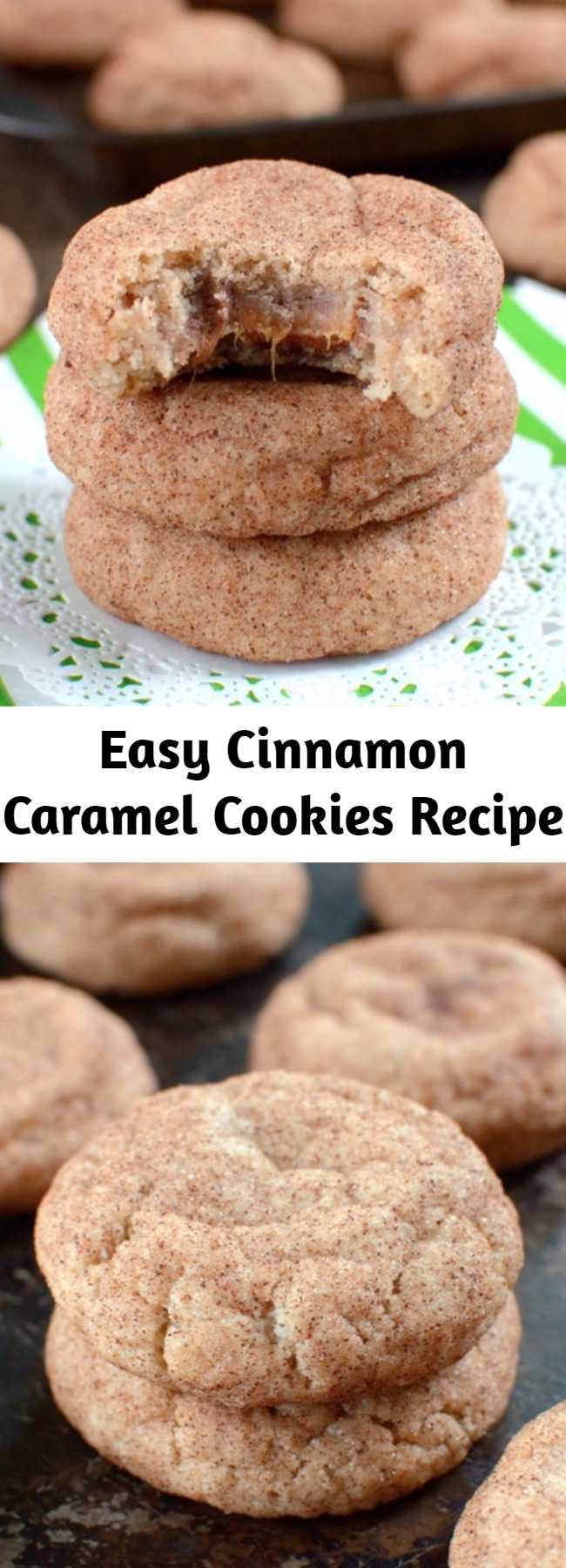 Easy Cinnamon Caramel Cookies Recipe - These hidden candy center in these Cinnamon Caramel Cookies will make everyone smile when they find it. Fill your cookie jar with a batch today!