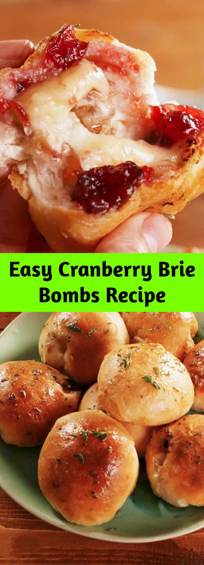 Easy Cranberry Brie Bombs Recipe - This easy appetizer is perfect for your holiday party. It's just another reason why we love biscuit dough! Stuffing crescent roll with brie and cranberry sauce is life changing. #easy #recipe #brie #cranberry #appetizer #thanksgiving #bombs #cheese